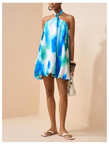 Milumia Women's Tie Dye Halter Bubble Dress Backless Sleeveless A Line Flowy Mini Dresses Multicolor Small thumbnail 5