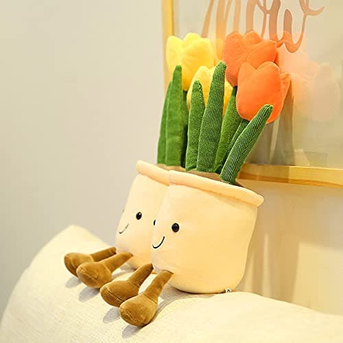 AULUDA Tulip Plush Toy, 13" Orange Flower Pot Stuffed Throw Plushie Pillow Doll, Soft Fluffy Plant Friend Hugging Cushion - Present for Every Age & Occasion thumbnail 7