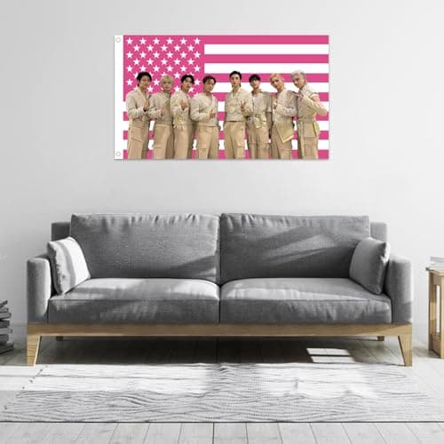 Stray Kids Tapestry, Pink American Flag Design, 3x5 FT Polyester Wall Hanging with Brass Grommets for Bedroom Studio Decor thumbnail 4