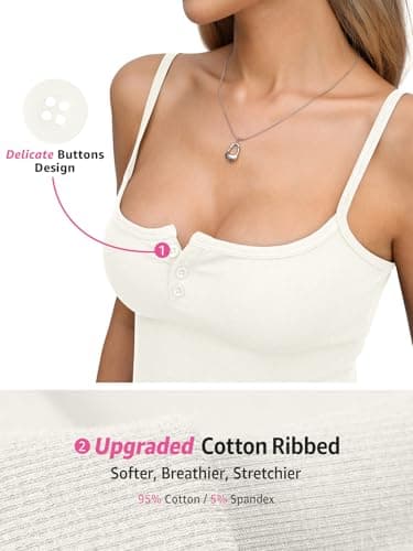 EasyGala Womens Cotton Ribbed Henley Tank Tops Square Neck Top Sexy Low Cut Backless Camisole Adjustable Spaghetti Strap Fitted Sleeveless Shirts Summer 2026 White L thumbnail 3