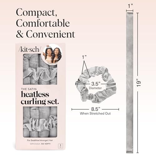 Kitsch Satin Heatless Curling Set – Heatless Curls Overnight with 34" Hair Curler & 2 Satin Scrunchies – Comfortable Hair Curlers to Sleep In for Frizz-Free, No Heat Damage Styling - Silver thumbnail 5