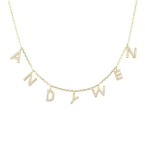Crystal Spaced Letter Necklace, Initial Charm Necklace, CZ Diamond Alphabet Necklace, Zirconia Letter Charm Necklace, Sparkly Name Jewellery, Custom Dangle Initial Necklace, Drop Letter Necklace - Image 1