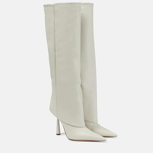 Vertundy Women's Fold Over Boots - Pointed Toe Stiletto Heel Slip On Knee High Boot Fashion Sexy Dress Boot thumbnail 5