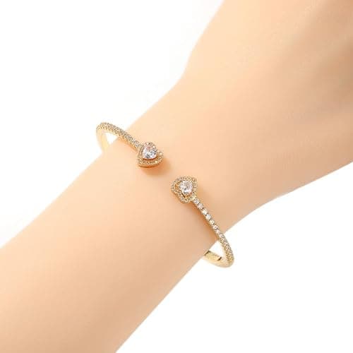ZqlDDayUP Womens Cute Love Heart Open Cuff Bangle Bracelet 18K Gold Silver Plated Cubic Zirconia Bangle Bracelet, Heart Cuff Bracelet Hip Hop Jewelry Gift for Women thumbnail 6