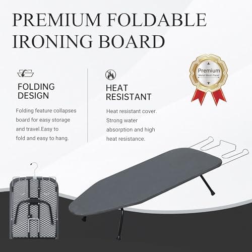 ZOES HOMEWARE Metal Mesh Panel Tabletop Ironing Board | Foldable Iron Board | Heavy Duty Small Iron Board with Heat Resistant Cover and 100% Cotton 8mm Thicken Pad | 31.5"x11.8"x6.2" thumbnail 2