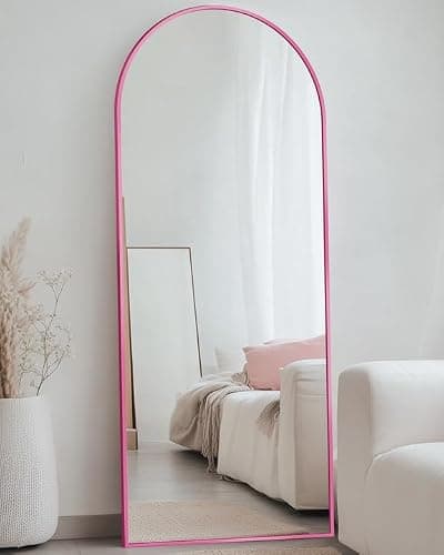 Antok 58" x19” Arched Full Length Floor Mirror, Pink Aluminum Frame, Free Standing/Wall Mount/Leaning for Bedroom, Living Room, Dressing Room thumbnail 4