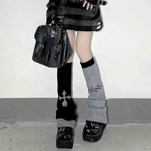 BXCNCKD Gothic Skull Print Two Side Wear Knitted Leg Warmers Socks Y2k Star Punk Girls Japanese Kawaii Streetwear Leg Cover thumbnail 4