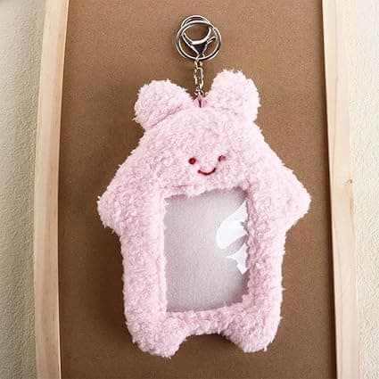 2Pcs Cute Plush Photocard Holder with Keychain, Cartoon Rabbit Cat Photo Sleeve Cartoon Plush Photo Sleeve Protective Case Photo Albums, Frames Accessories (Pink+White) thumbnail 5