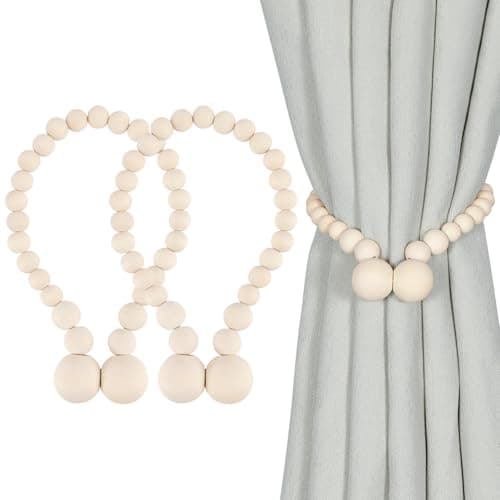 KLOGTSIND Magnetic Curtain Tiebacks, Curtain Holdbacks for Curtains 2 Pack, Wood Bead Curtain Holders for Boho Bedroom Decor, Baby Nursery Decor, Farmhouse Decor - Image 1