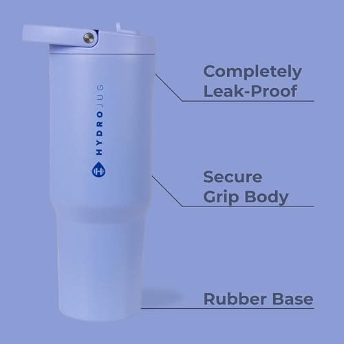 HydroJug Sport - Stainless Steel Tumbler with Straw, Vacuum Insulated, 32oz Leakproof Water Bottle, Ergonomic Design, Reusable, Dishwasher Safe, Rubber Base, Durable for Gym or Outdoors, Peri thumbnail 3