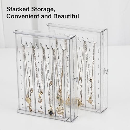 Greenfeather Jewelry Organizers and Storage, Clear Acrylic Jewelry Box with 40 Necklace Hooks 120 Pairs of Earring Holes 2 Velvet-Lined Drawers for Rings Necklaces Earrings thumbnail 4