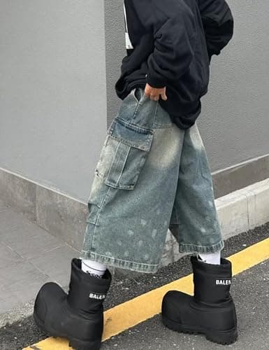 Y2k Baggy Jean Shorts Women Grunge Cargo Jorts Long Bermuda Short Loose fit Denim Cargo Shorts for Men thumbnail 5