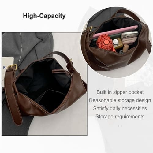 Shoulder Bag for Women, PU Leather Crossbody Hobo Handbags Slouchy Tote Purses for Everyday Travel & Work (Coffee) thumbnail 5