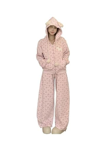 Xojbzoo Kawaii Puppy 2-Piece Set Y2K Pink Hoodie & Pants | Cute Dog Embroidery Outfit Women's Loose Fit Tracksuit - Image 1