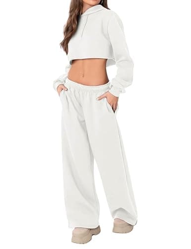 HeSaYep Women's Fleece Lined Sweatpants Wide Leg Thermal Winter Warm Baggy Sweat Pants with Pockets - White - Small thumbnail 5