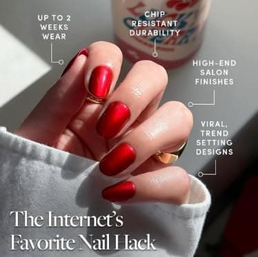 Glamnetic Press On Nails - Short Round, Glazed Fake Nails 30 Pc Full Kit | Cherry red press on nails, 15 sizes. High-shine glue-on set. Waterproof, chip-resistant, up to 2 weeks wear thumbnail 3