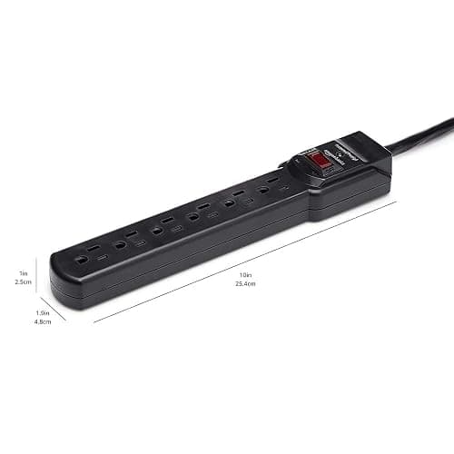 Amazon Basics Surge Protector Power Strip, 6-Outlet with 200J Protection, 2ft Extension Cord, Rectangle, Black (2 Pack) - Black - 2-feet thumbnail 5