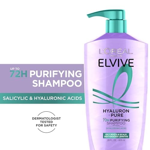L'Oreal Paris Elvive Hyaluron + Pure 72H Purifying Shampoo for Oily Hair, Clarifying Shampoo with Salicylic Acid and Hyaluronic Acid, 28 Fl Oz thumbnail 3