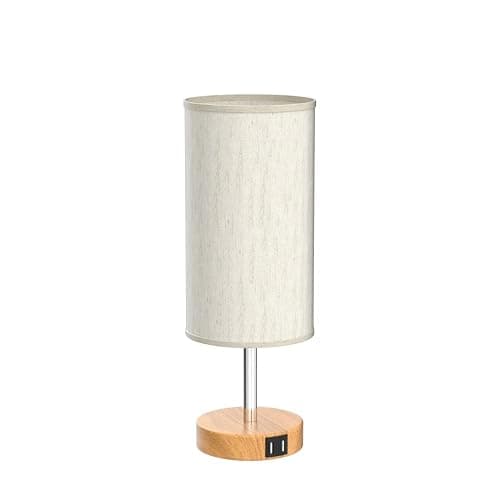 Yarra-Decor Bedside Table Lamp with USB Port - Touch Control for Bedroom Wood 3 Way Dimmable Nightstand Lamp with Round Flaxen Fabric Shade for Living Room, Dorm, Home Office (LED Bulb Included) - Fabric thumbnail 4