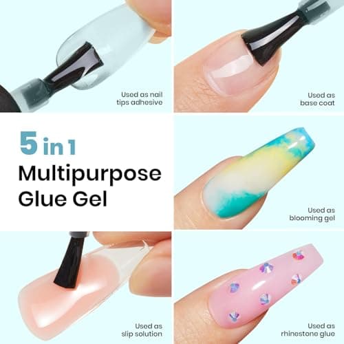 Beetles 5 in 1 Nail Glue Gel for Nail Tips and Clear Acrylic Nails Long Lasting, Curing Needed UV Extension Glue for Clear False Nail Tips and Clear Press on Nails, Nail Repair Treatment - 0-Nail Glue for Tips thumbnail 4