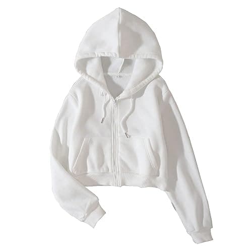 LOFAAC Women Fleece Full Zip Up Cropped Hoodie Sweatshirt 90s Long Sleeve Drawstring Hooded Crop Jacket Top with Pockets - Image 1