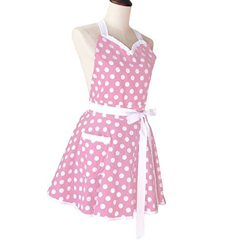 Hyzrz Lovely Sweetheart Retro Kitchen Aprons Woman Girl Cotton Polka Dot Cooking Salon Dress Pinafore Vintage Apron Mothers Gift (Lilac) thumbnail 2