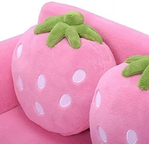Fireflowery Kids Sofa, Children Upholstered Loveseat Lounge Bed w/ 2 Cute Strawberry Pillows, Children Couch Armrest, Double Seat Kid Sofa for Playroom Bedroom Living Room Baby Room, Pink thumbnail 7