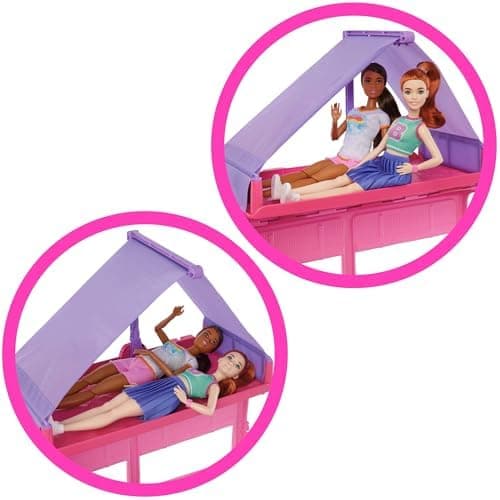 Barbie Dream Camper New for 2025 Playset with Roof Tent, Swing Chair, Fishing Pond, BBQ Grill with Color-Change Feature & 60+ Accessories Including Dough thumbnail 5