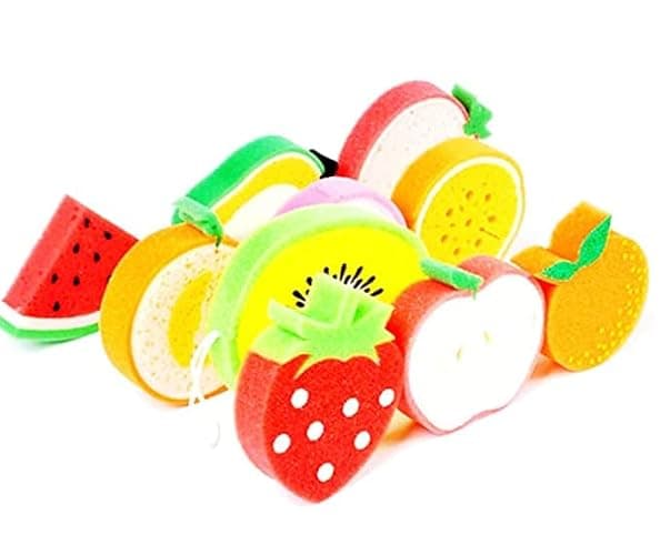 LOVESUMMER Multi-Use Cute Fruit Pattern Sponges (10pcs) - Bath Sponge Set for Delicate Surfaces - Gentle yet Firm Exfoliation thumbnail 6