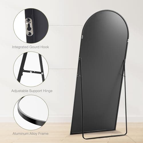 Sweetcrispy 71"x26" Arched Full Length Mirror, Standing or Leaning Full Body Mirror with Aluminum Alloy Thin Frame, Suitable for Bedroom or Cloakroom,Black thumbnail 4