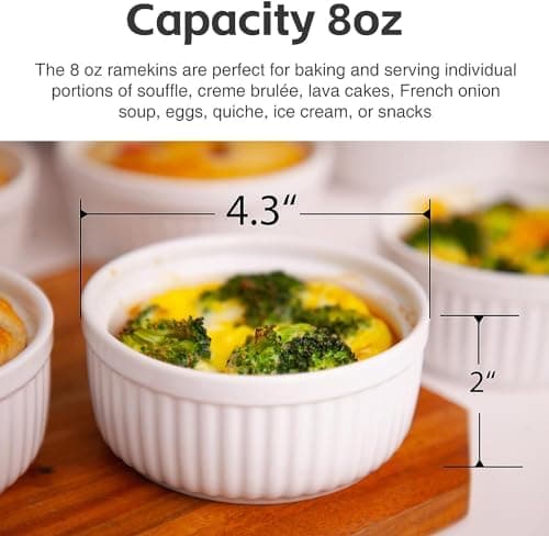 Nuwave Ceramic Ramekins 8 oz, Set of 6, Elegant Classic Style for Baking Souffles, Creme Brulées, Custards, Puddings, 4.3” Wide & 2” Tall, Microwave, Oven & Dishwasher-Safe, Ivory White (6) thumbnail 3