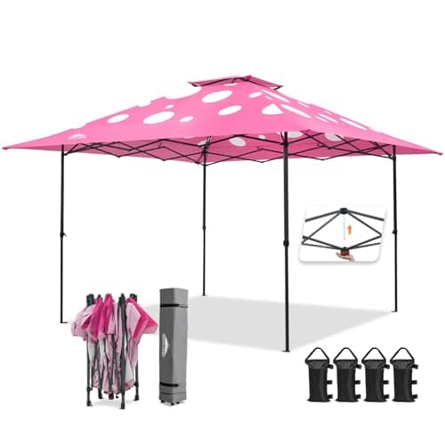 EAGLE PEAK 13x13 Straight Leg Pop Up Canopy Tent Instant Outdoor Canopy Easy Single Person Set up Folding Shelter w/Auto Extending Eaves 169 Square Feet of Shade (Pink Mushroom) - Image 1