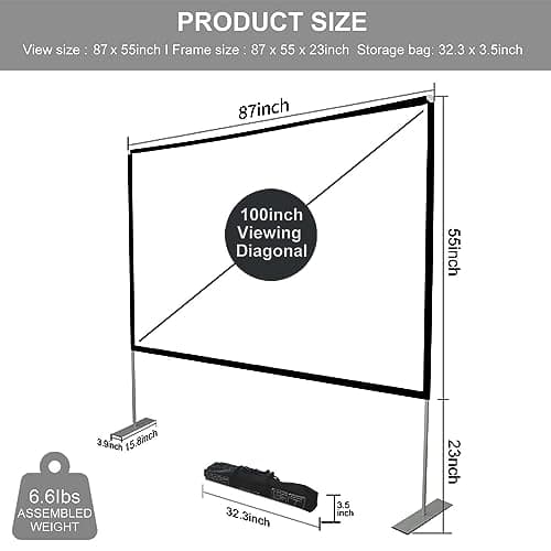 SKERELL Outdoor Projector Screen with Stand 100 Inch: Portable Projection Screen for Outside Theater Home Backyard Movies thumbnail 2
