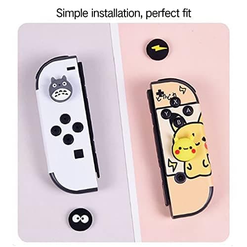 PERFECTSIGHT 4PCS Cute Thumb Grip Caps Compatible with Nintendo Switch/OLED/Lite Console, Kawaii Soft Skin Silicone 3D Analog Stick Button Cover for NS Joycon Controller, Joystick Cap, Black & White thumbnail 3