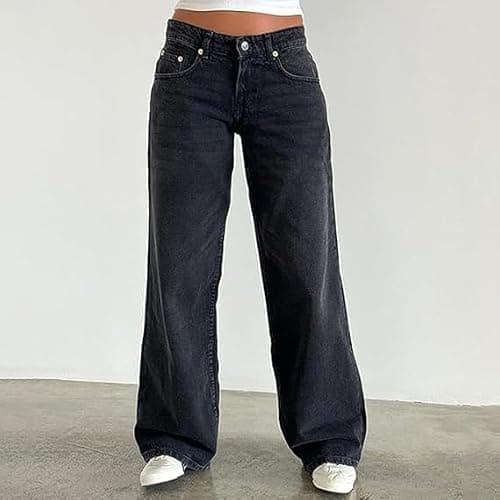 Women Y2K Low Rise Baggy Jeans Wide Leg Loose Fit Boyfriend Straight Leg Trendy Stretch Denim Pants Streetwear thumbnail 5