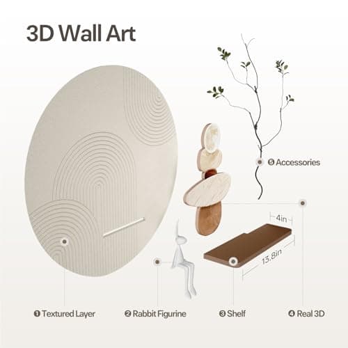 3D Textured Neutral Abstract Wall Art Decor with Shelf, Boho Beige and Brown Artwork for Walls, Modern Minimalist Wall Decor for Living Room, Hallway, Dining Room, Kitchen, Bedroom, Office 24x24 Inch thumbnail 8