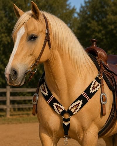 Cheval's International Breast Collar for Horses Western Premium Wool and Leather Handmade Comfortable Equestrian Tack, Durable Equine Supplies - Black Cob thumbnail 3