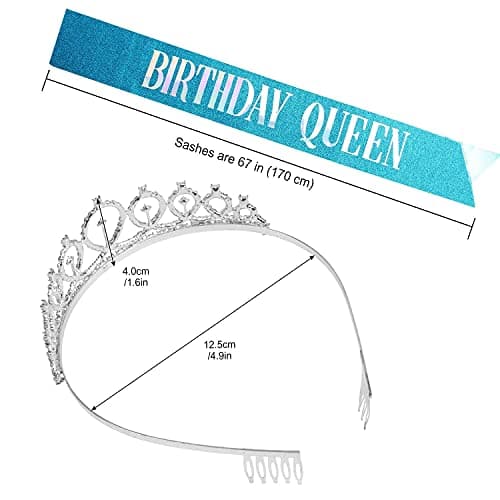 "Birthday Queen" Sash & Crystal Tiara Kit COCIDE Birthday Tiaras and Crowns for Women Sashes for Women Blue Decorations Set Rhinestone Headband Hair Accessories Glitter Sash for Party thumbnail 7