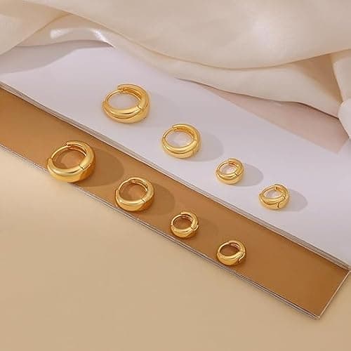 3 Pairs Gold Chunky Hoop Earrings Stantement Huggie Earrings Minimalist Triple Hoops Small Earrings Set Trendy Hypoallergenic Stacks Huggie Jewelry Everyday Wear Earrings thumbnail 4