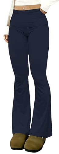 Dookttker Flare Fold Over Leggings High Waist Stretch Y2k Bell Bottom Thin Soft Pajama Pants Wide Leg Workout Sweatpants - Image 1