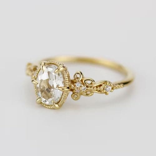 SilverQ 1.50 Ct Oval Cut Diamond Vintage Art Deco Engagement Ring for Women 14K Yellow Gold Plated Filigree Milgrain Edwardian Style Ring 925 Sterling Silver Handmade Artistic Jewelry thumbnail 6