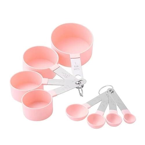 JUNEYEHX 8-Piece Pink Measuring Tools - Nylon, 4 Measuring Cups / 4 Measuring Spoons with Metal Handles for Liquids and Solids (Pink) - Image 1
