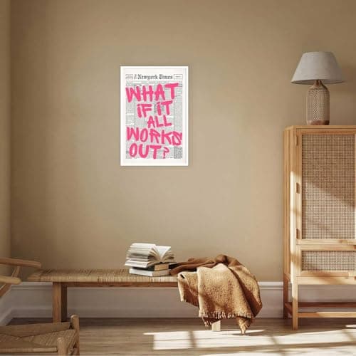 Drimiler Retro Newspaper Pink Font Poster What If It All Works Out Canvas Wall Art Positive Affirming Quote Minimalist Prints Painting For Home Bedroom Dorm Wall Decor 8x12in Unframed thumbnail 8