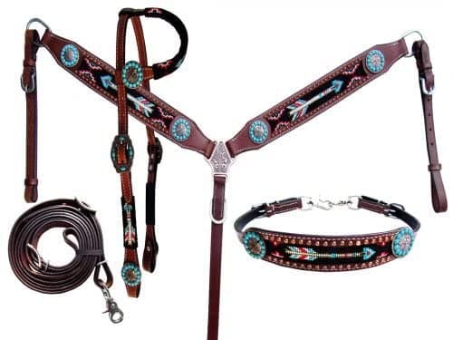 Showman Beaded Arrow Design Headstall, Breast Collar, Reins & Wither Strap Set - Image 1