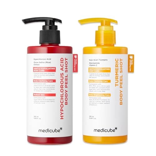 medicube Dual Body Peel Shot Duo: Hypochlorous Acid and Turmeric Body Peel Shot | for Gentle Exfoliation for Dead Skin Cells, Rough Patches, and Visible Concerns | Brightening & Calming | Skincare Set - Image 1