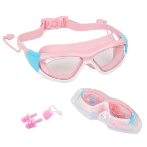 SIMAKRA Swimming Goggles Kids 4-16 years, Girls and Boys Swimming Goggles for Children Wide Vision, Anti Fog, No Leaking, UV Protection-with Case,Nose Clip Ear Plug - Goggles2lightpink - Image 1