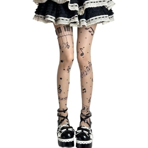 TYATVS Womens Whimsy Twee Piano Tights Funky Patterned Stockings Emo Scene Alt Whimsical Clothes Y2k Aesthetic - Image 1