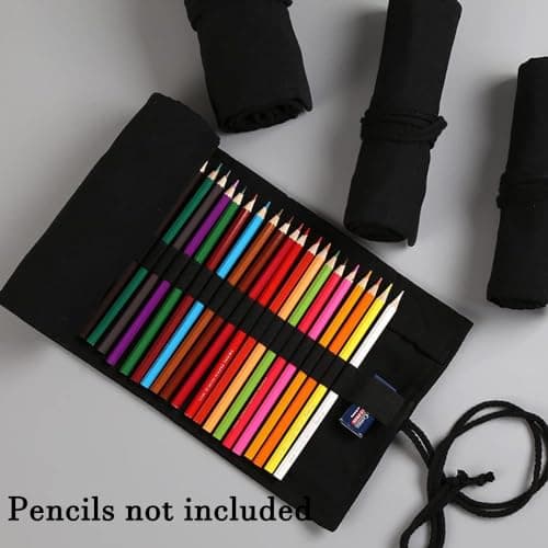 DIYOMR 24/36/72 Slots Pencil Wrap Pencil Rolls, Artist Colored Pencils Roll Up Bag Short Brushes Pouch Case Pencils Organizer for Drawing Coloring and Sketching (Black, 36slots) thumbnail 2