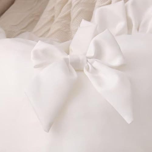 FZETVN Heart Ruffled Throw Pillow,Velvet Heart Throw Pillow Bow Pillows Wedding Gifts Pillows Decorative Cushion for Sofa Bed Bay Window 20×16 inch,White thumbnail 2