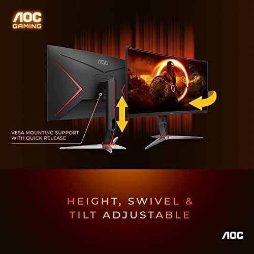 AOC C32G2 32" Curved Frameless Gaming Monitor FHD, 1500R Curved VA, 1ms, 165Hz, FreeSync, Height adjustable, 3-Year Zero Dead Pixel Policy, Black thumbnail 6
